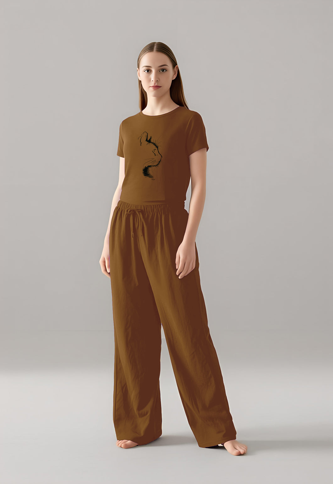 Cat silhouette cinnamon modal/cotton PJ set